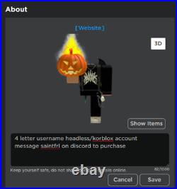 Stacked Roblox Headless and Korblox account with 4 letter rare user (READ DESC)
