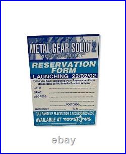 Super Rare Metal Gear Solid 2 Promotional Promo Pre-Release Reservation Form MGS