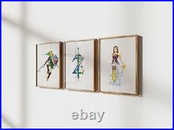 Zelda wall art, SET of 3 Posters, Link, Gaming art Gamer Prints Gift games room